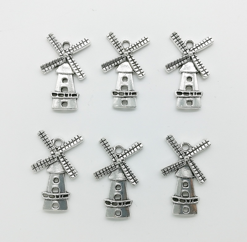 

Wholesale 50pcs/Lot Windmill Charms Pendants Retro Jewelry Accessories DIY Antique silver Pendant For Bracelet Earrings Keychain 27*16mm