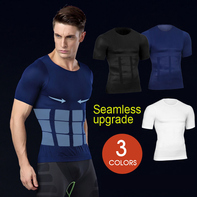 

Men Waist Trainer Corset T Shirts Slimming Body Shaper Modeling Strap Shapewear male Compression Sheat T Shirt, Black