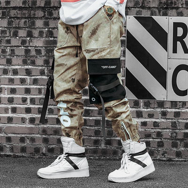 

Mens Ribbons Camo Cargo Pants Men 2020 Overalls Mens Patchwork Streetwear Sweatpants Zipper Camouflage Joggers Pants, Green
