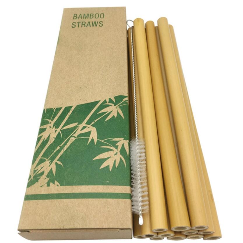 

Reusable Green Bamboo Straw Natural Eco-friendly Drinking Straws Hot Drink With Cleanning Brush Wedding Accessories with box Free brush