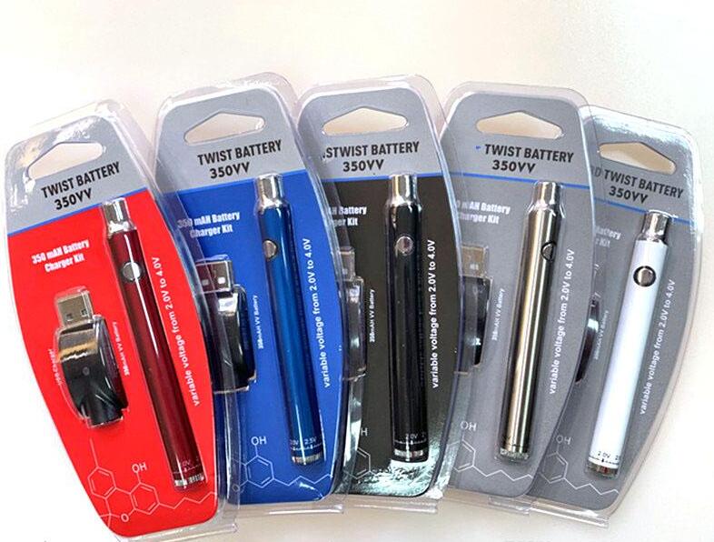 

Twist VV Preheat Battery Good Quality 350mah Fit Tank ce3 5 Colors Pre Heat Voltage 2v-4v vape Evod Bud Bottom Ecig Battery