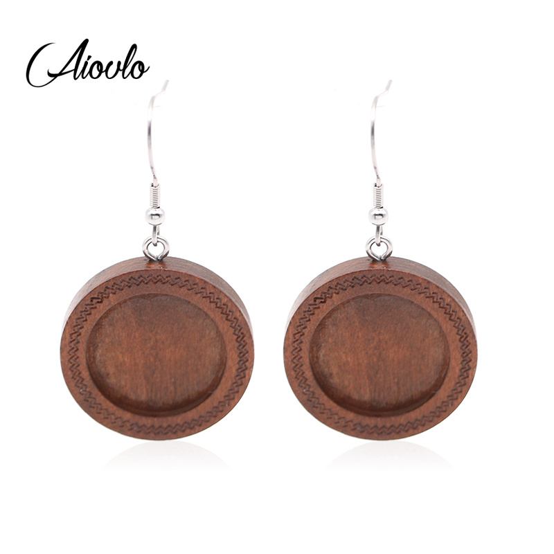 

Aiovlo 10pcs/lot Brown Fit 20mm Wood Cabochon Earring Base Settings Blank Stainless Steel Hooks Diy Jewelry for Making Earrings