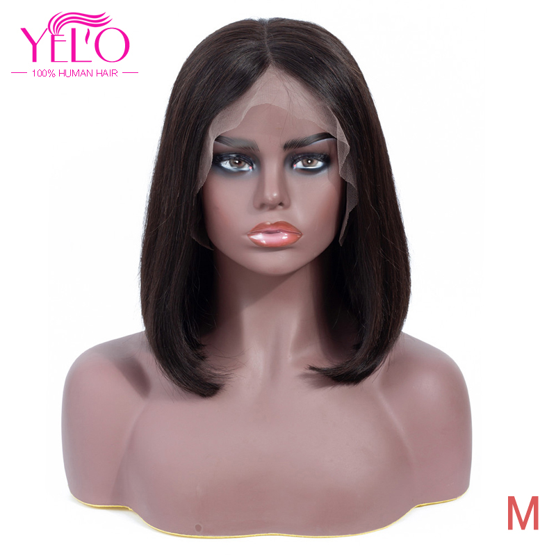 

YELO Hair Products 13X4 Lace Frontal Short BoB Wigs 150% Density 1B# Remy Brazilian Human Hair Straight For Women, As pic