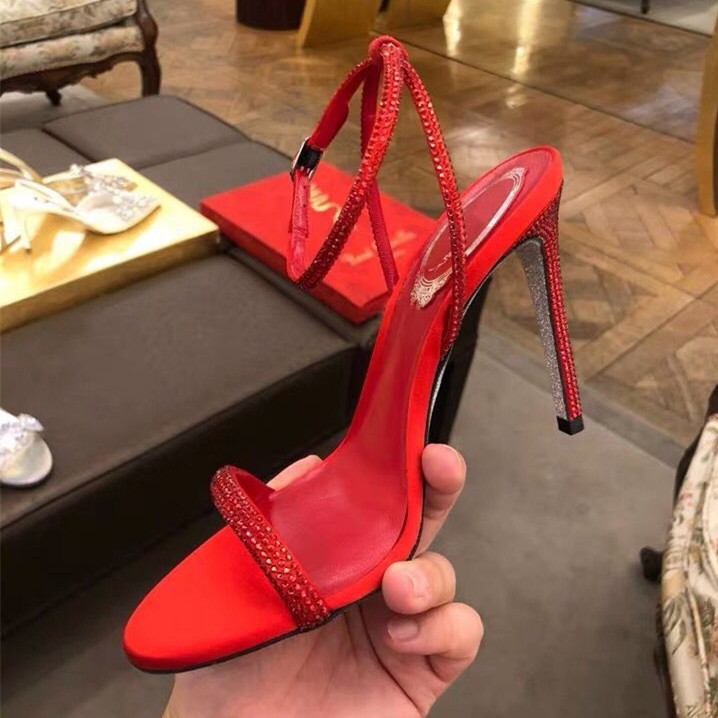 

Fashion Crystal Summer High Heels Party Sandals Ankle Strap Front Rear Strap Thin Heels Women Shoes Solid Buckle Ladies Sandals, Beige