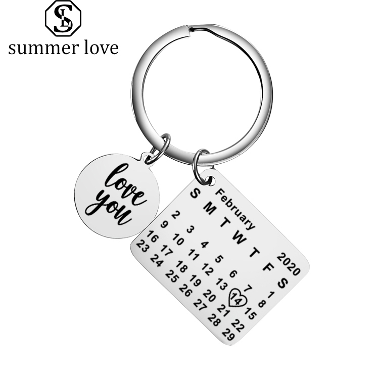 

New Personalized Calendar Key Chain Stainless Steel KeyChain Engraved Date Couple Key Rings For Girls Lovers Friend Valentine's Day Gift