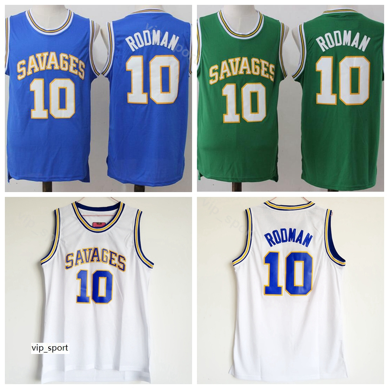 

High School Basketball Dennis Rodman Jersey 10 Men Sale Oklahoma Savages Jersey Breathable Pure Cotton For Sport Fans Team Blue Green White