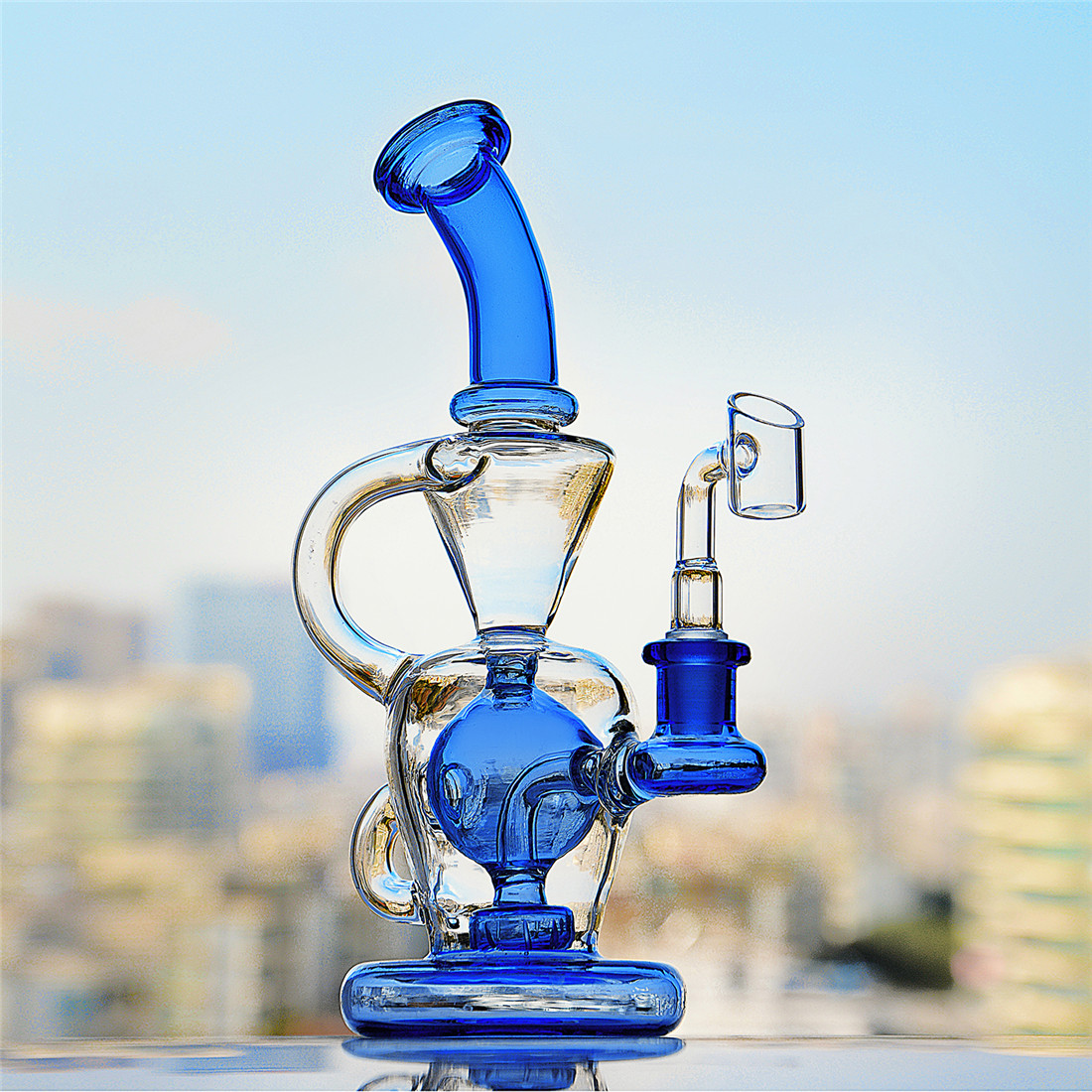 

Bong Blue bubbler dab rig water pipe glass fab egg recycler oil rig pipes with percolator 14mm banger joint pipes for smoking bubbler
