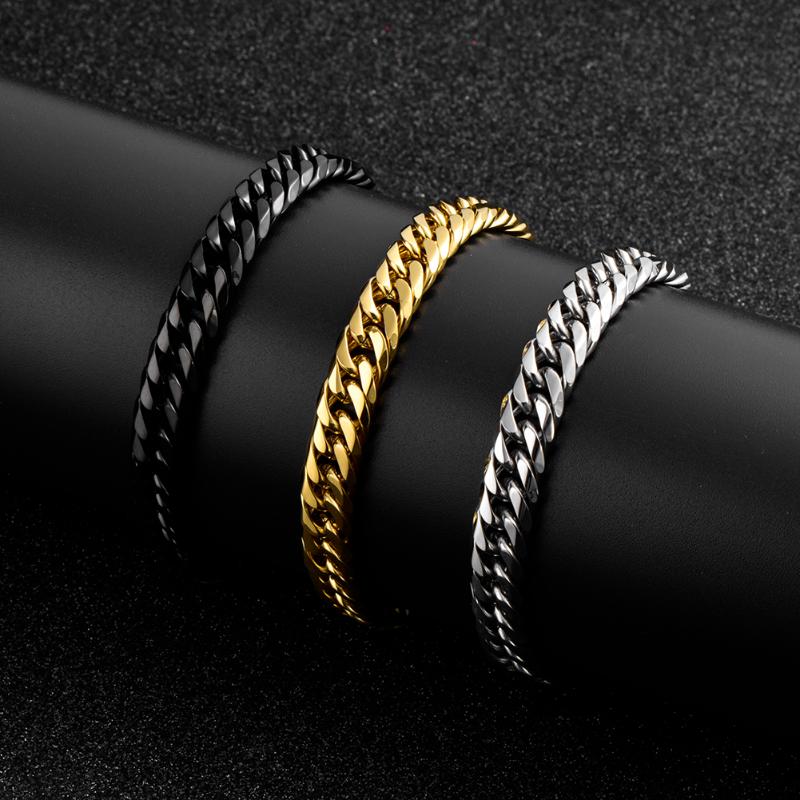 

silver bracelet men stainless steel cuban link chain on hand male accessories fashion charm gold chains bracelet black wholesale