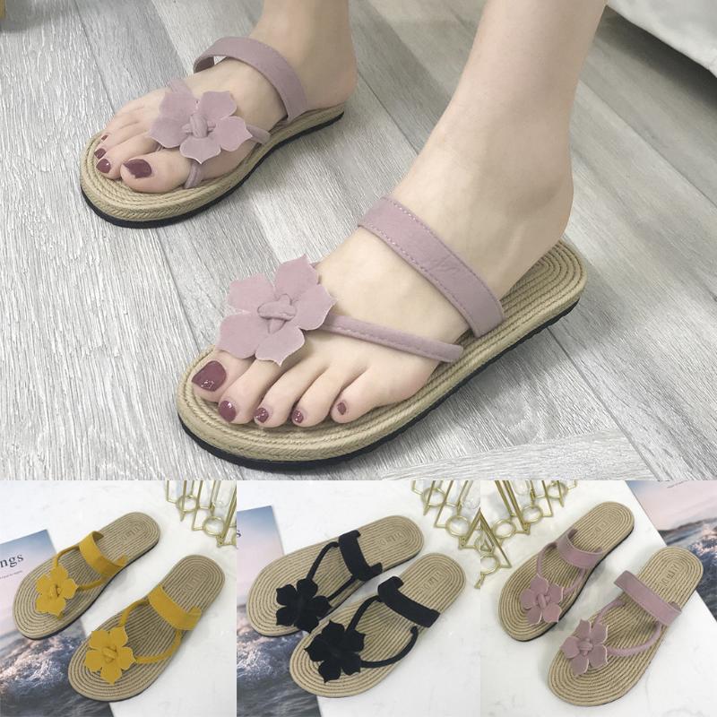 

Woman Clip-Toe Slippers Shoes Fashion Solid Flowers Flat Flip Flops Slippers Summer Casual Beach Walk Shoes zapatos de mujer, Yellow