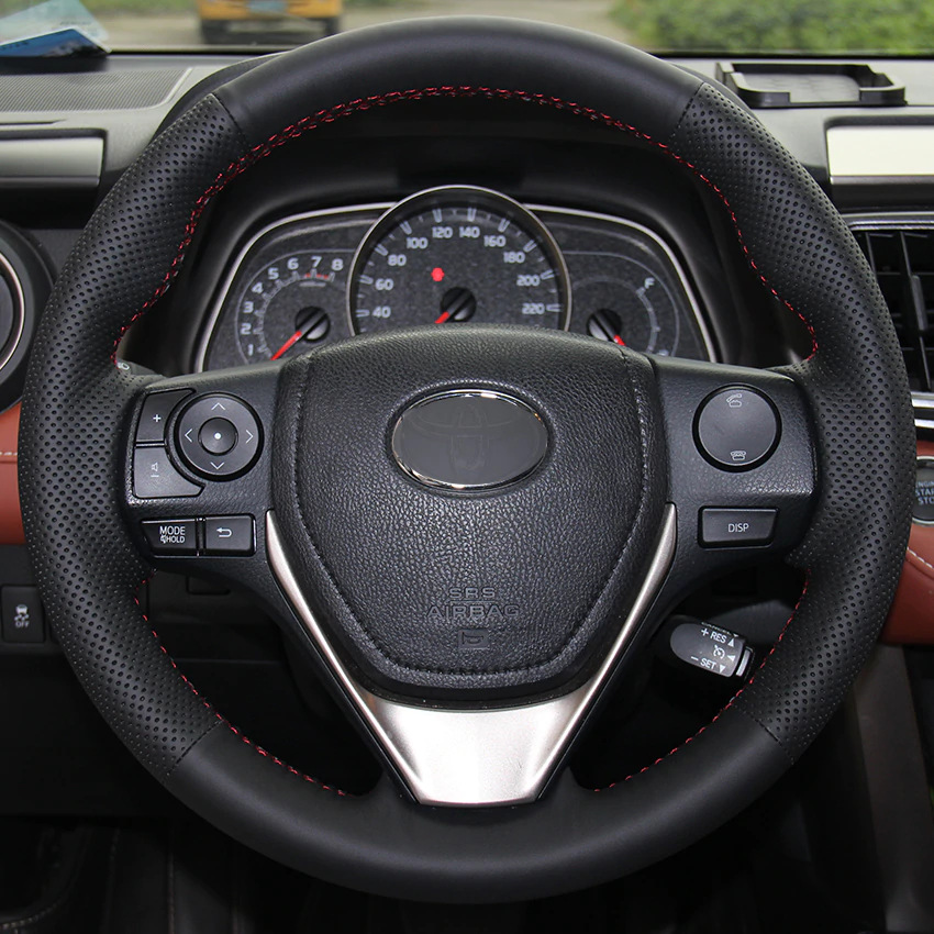Black Natural Leather Car Steering Wheel Cover for Toyota RAV4 2013-2017 Corolla 2014-2017 Auris 2013-2016 Scion iM 2016-image-441937619
