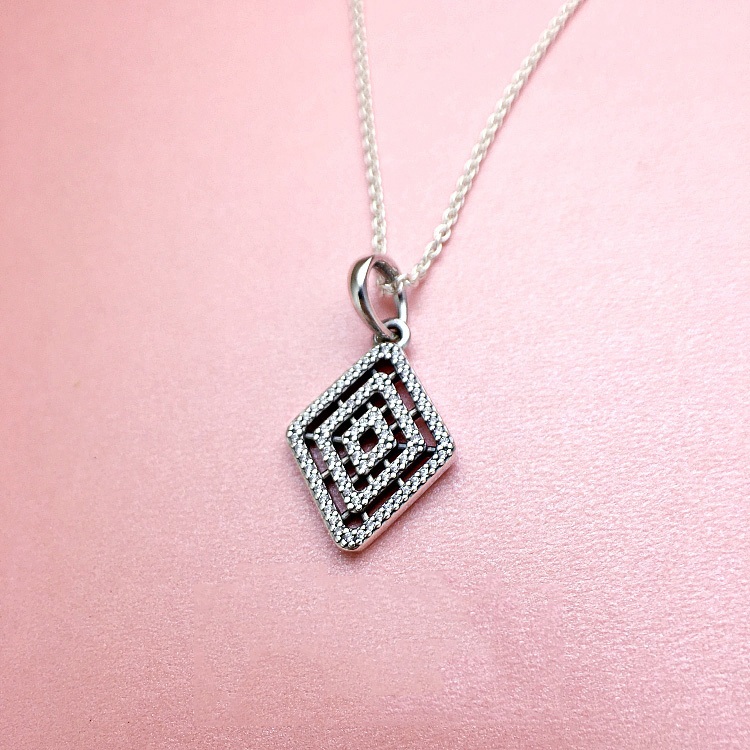 

Wholesale- Geometric Line Pendant Necklace for Pandora 925 Sterling Silver CZ Diamond High Quality Glamour Lady Necklace with Box