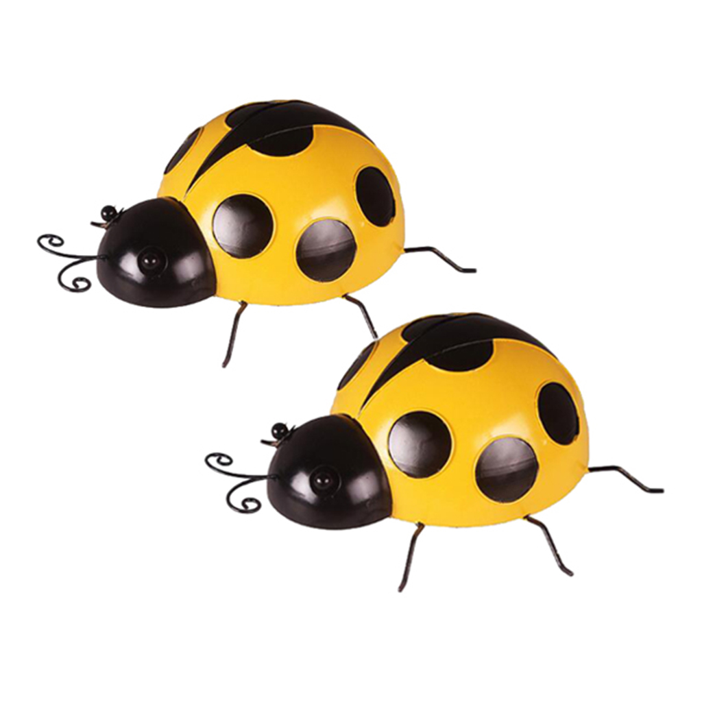 

2pcs yellow iron ladybug wall decor, lifelike wall sculpture artistic indoor outdoor decoration, 10cm