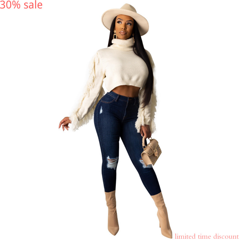 

Women' Sweater 2019 Winter Crop Tops Autumn and Winter Tassel Sexy Short Sweater Knitwear Jumper Long Sleeve Turtleneck Tops, Brown