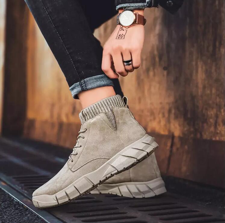 

Fashion Fly men boots patchwork knit winter boots Outdoor ankle martin boots brown black sneakers size 40-44