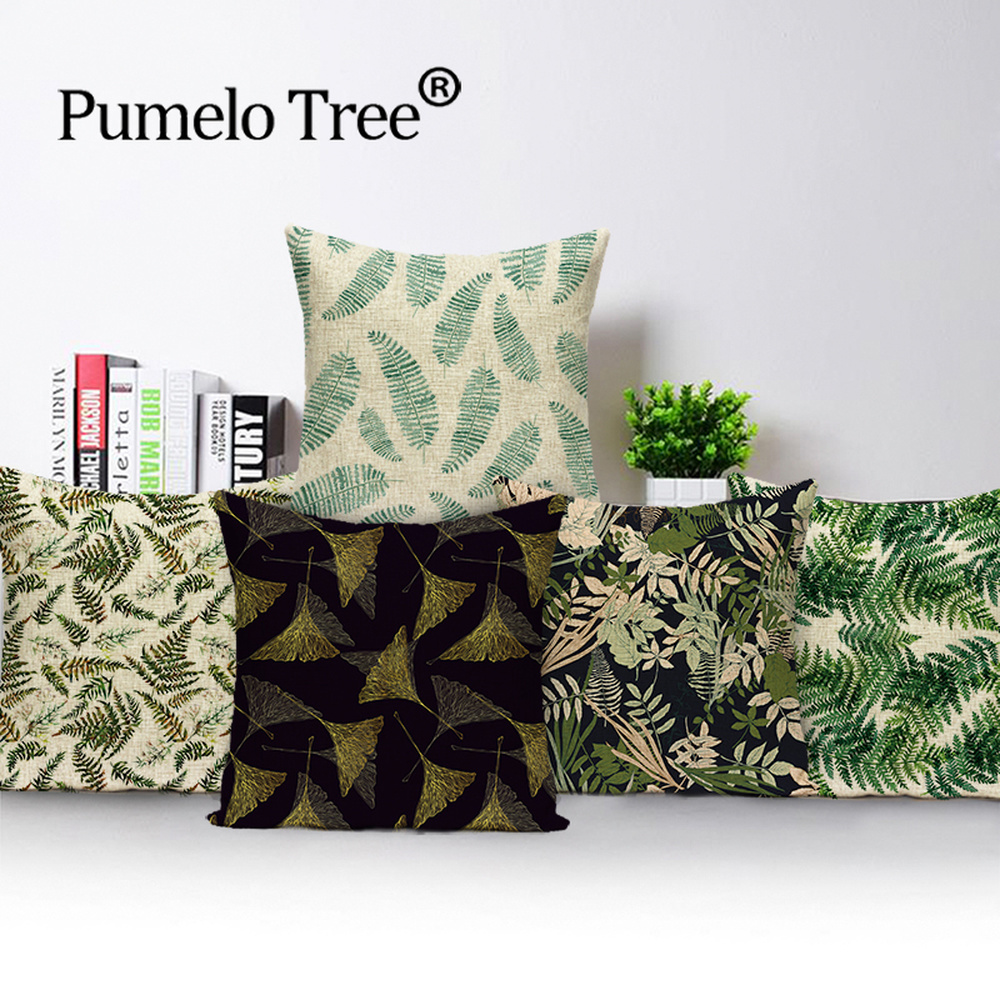 

Abstract Retro Cushion Cover Leaf Jungle Throw Pillow Case Plant Linen Home Decorative Sofa Cushions Cover Cases Almofadas Cojin, L1404-1