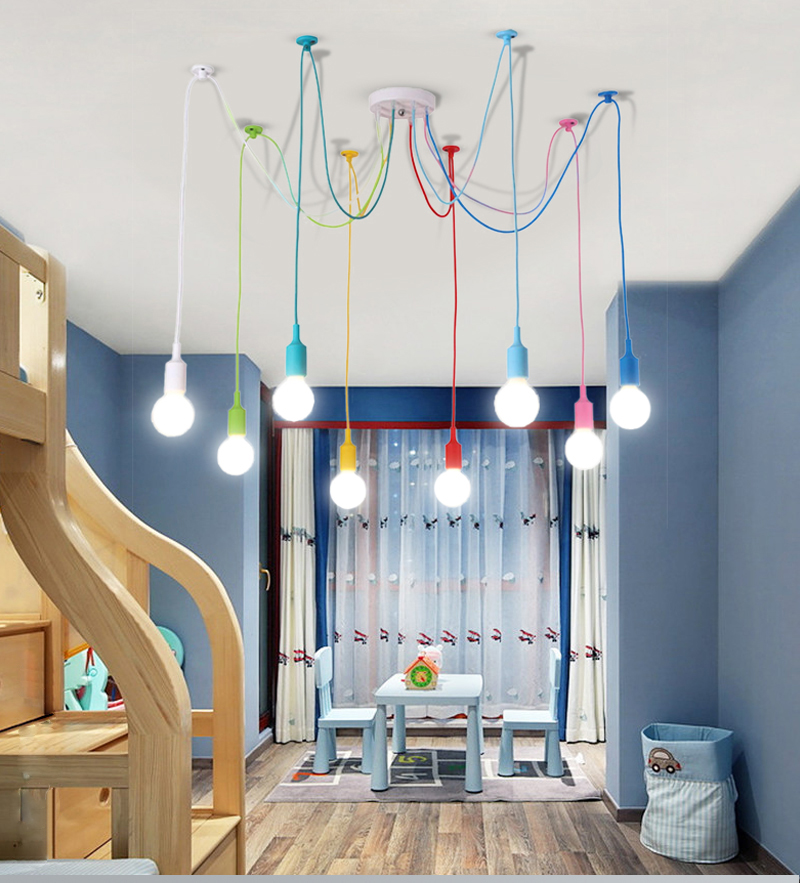 

4/6/8/10/12 Heads Modern Colorful Pendant Lights DIY Ceiling Lamp Wires for Kids Room Bedroom Cafe Art Hanging Light Fixture