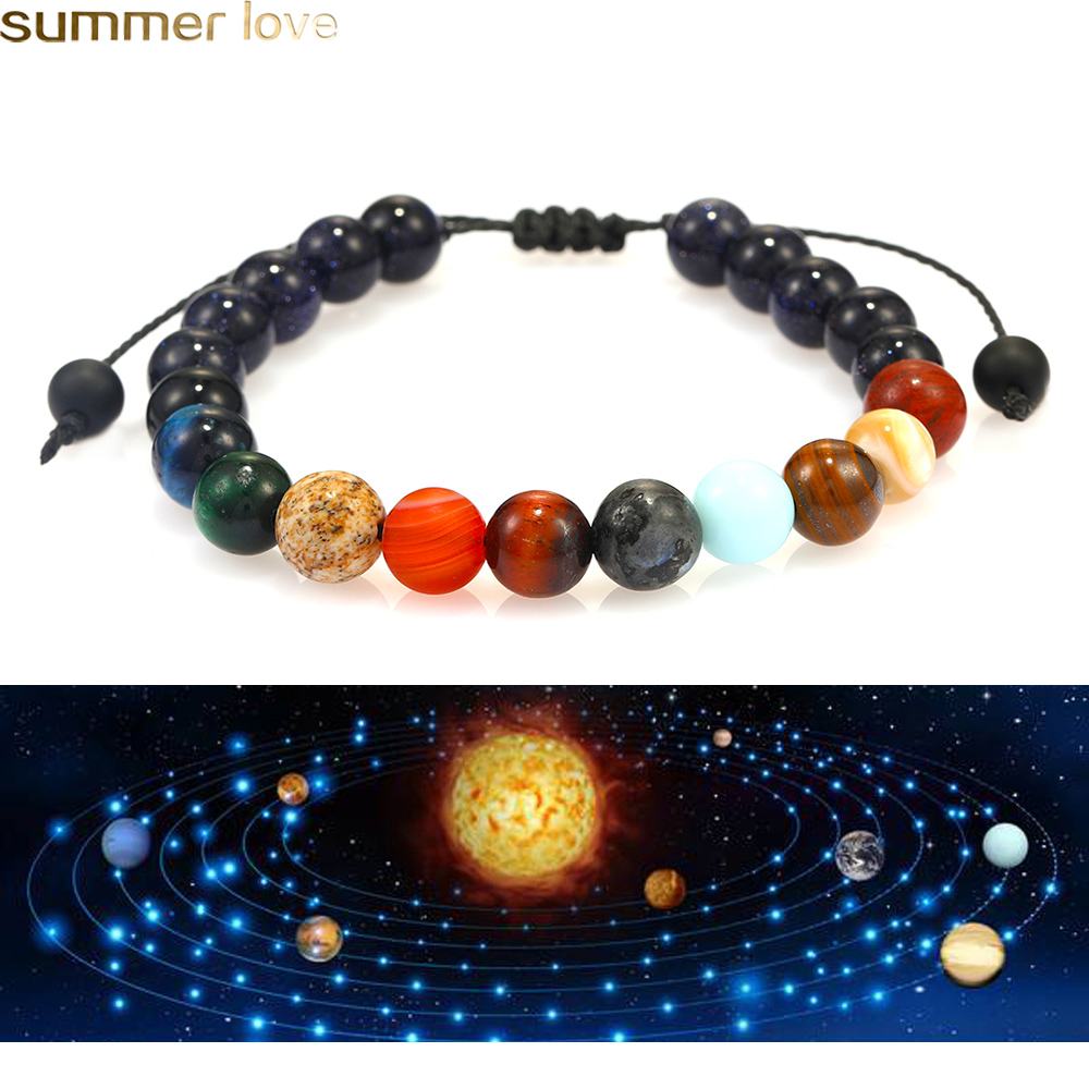 

New Galaxy Eight Planets Bead Bracelet Men Natural Stone Universe Yoga Solar Chakra Bracelet for Women Men Jewelry Gifts 2019