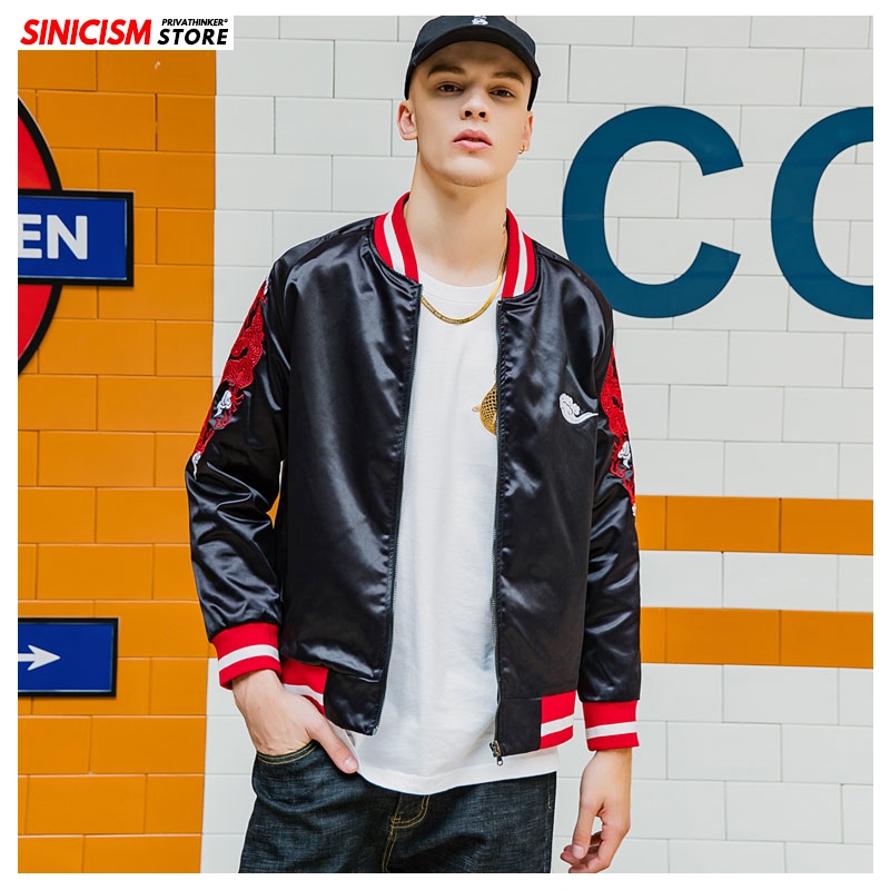 

Sinicism Store Men 2019 Autumn Chinese Style Jacket Woman Loose Fashion Streetwear Clothes Male Embroidery Hip Hop Bomber Jacket, Black(asian size)