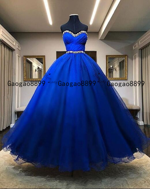 

2020 Royal Blue Ball Gown Quinceanera Dresses sweetheart lace up Beads Sequined Vestidos De 15 Anos Sweet 16 Prom Gowns custom made