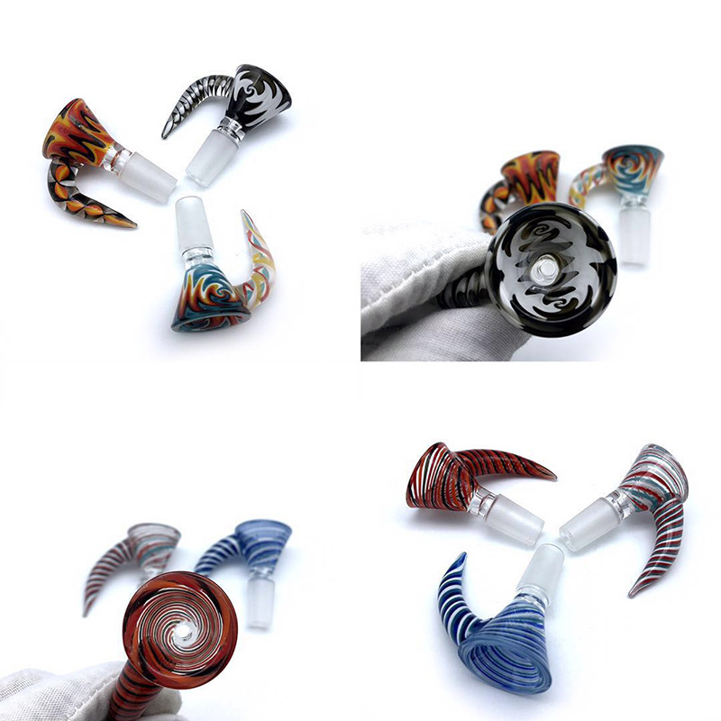 

New 14mm 18mm Male Wig Wag Glass Bowl With Handle Colorful Glass Bowl Tobacco Smoking Accessories Bowls For Glass Water Bongs Dab Rigs