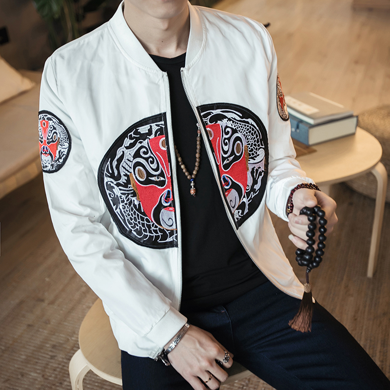 

2020 Embroidery Loose Coat Chinese Style 5XL Men's Jackets Coats Men Outerwear Casual Brand Vintage Bomber Jacket, Black