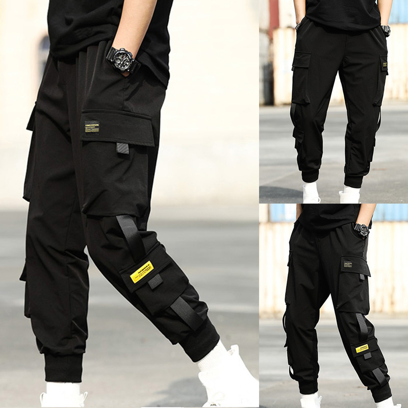 

Streetwear Hip Hop Black Harem Pants Men Elastic Waist Punk Pants With Ribbons Casual Slim Jogger Men Hip Hop Trousers