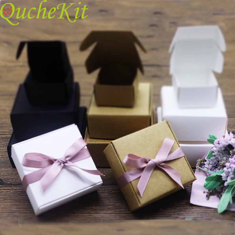 

10pcs Vintage Kraft Paper Box Square Handmade Soap Box White Craft Paper Gift Black Jewelry Candy Cake Packaging Boxes