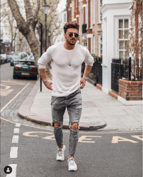 

Men New Style Jeans Men Hot Sales Knee Ripped Pants Gray Skinny Jeans