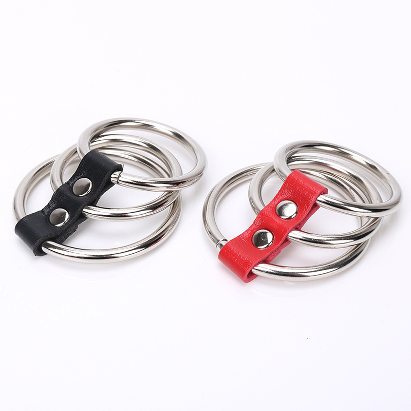 black red pu leather metal time delay penis sleeves set 3 rings cock rings penis rings sex toy for male erotic adult products-image-473291021