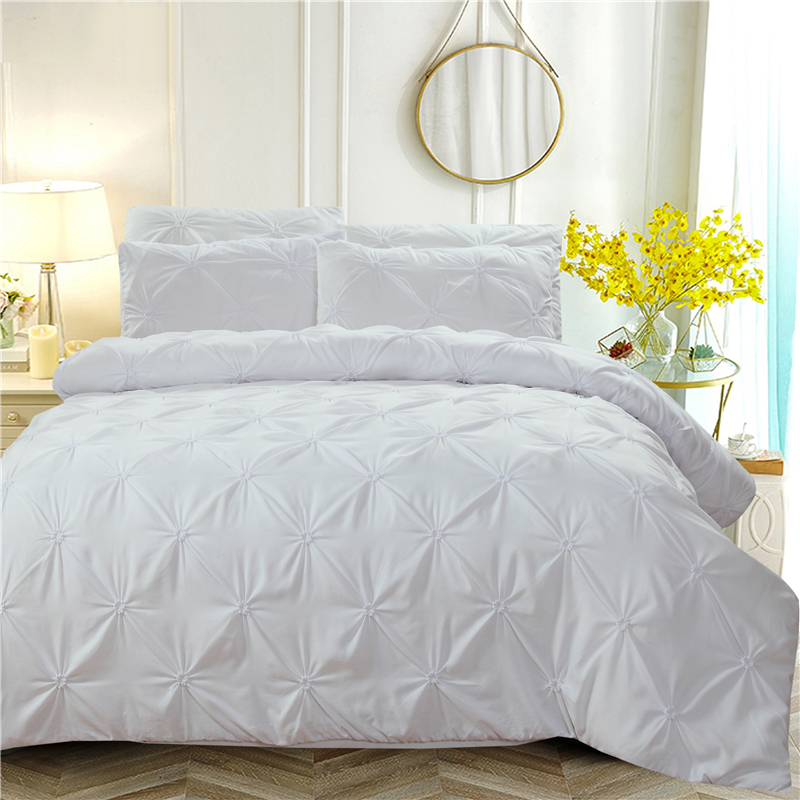 

Duvet Cover White Solid Bedding Set 3pcs Queen King  Size for Adults Bedclothes Bedspreads for Double Beds, As pic