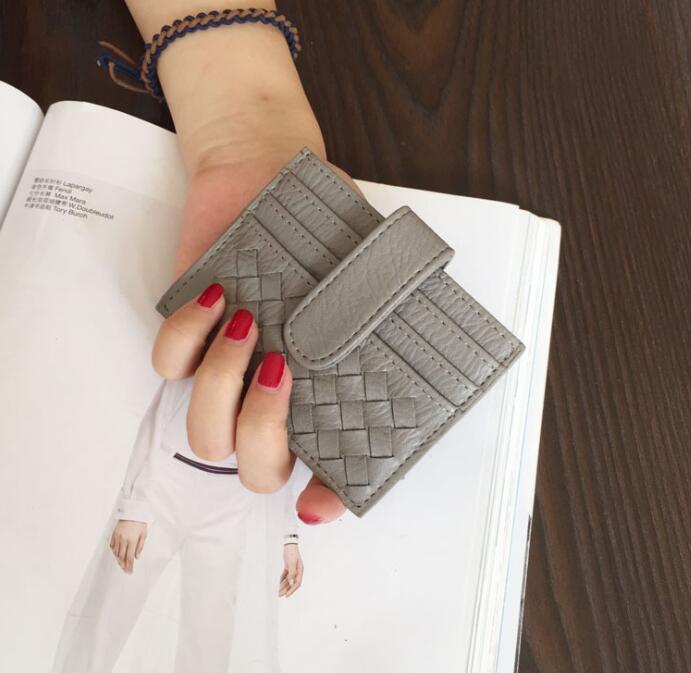 

3pcs Card Holders Women PU Solid Weave Credit Card Holder Short Multifunctional Hasp Min wallet Mix color, Black