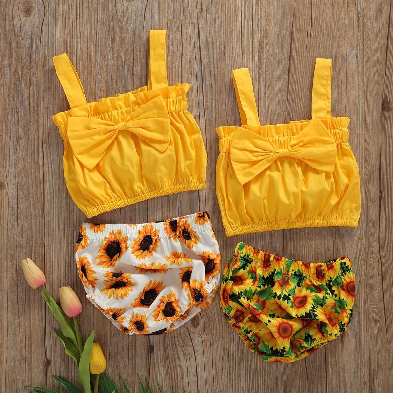 

New Summer Newborn Baby Girls Clothes Strap Crop Tops+Sunflower Shorts Pants Outfits Clothes Set 0-24M, White