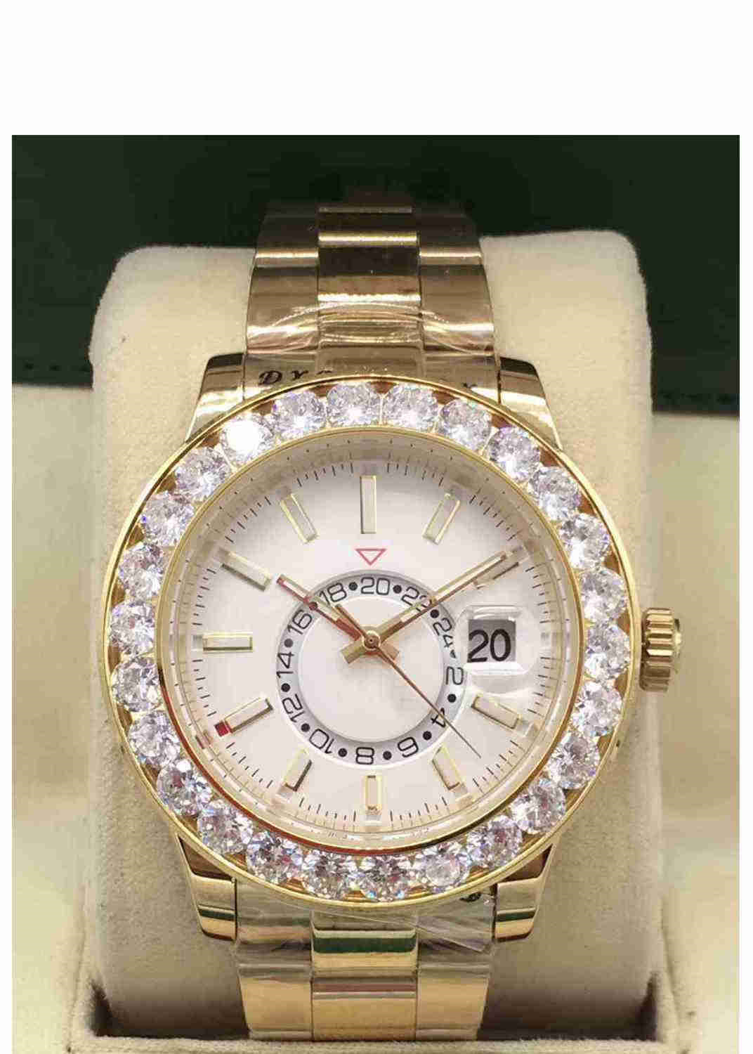 

Top master watch production luxury automatic machinery SKY men's watch 43mm large diamond stainless steel waterproof luminous watch, Slivery;brown