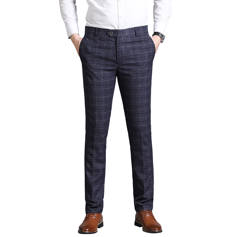 

2020 Brand Formal Pants Men Business Casual Slim Fit Long Trousers High Quality England Classic Plaid Office Suit Pants Wedding, Grey