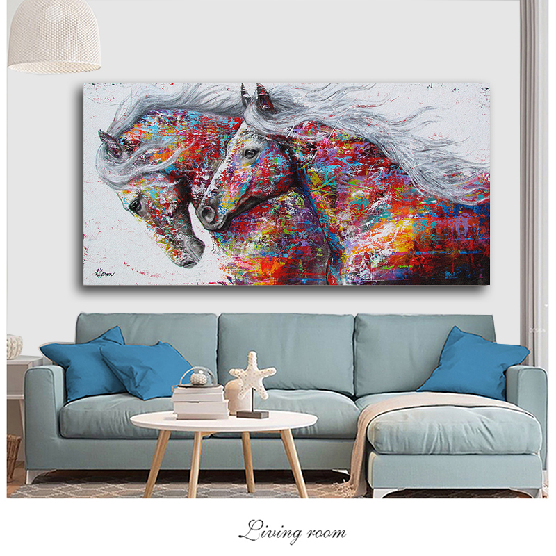 

Graffiti Art Two Running Horses Canvas Painting Animal Pictures For Living Room Wall Art Paintings Decoration Pictures