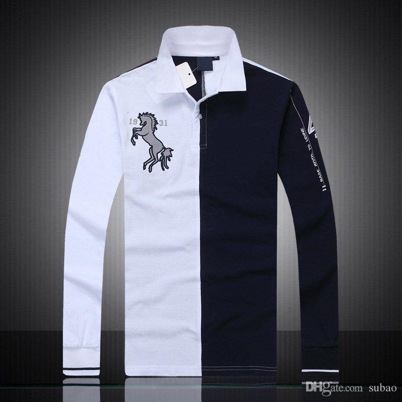 

High quality hot sale Mens New Brand design Long Sleeve Men's Polo shirts 055 Fashion Italy P&S casual style PSY Business cotton Yacht Club, Black