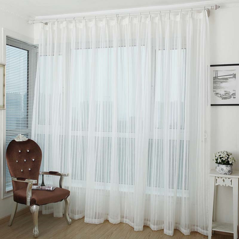 Stripe White Sheer Curtains For Living Room Jarl Home Decor