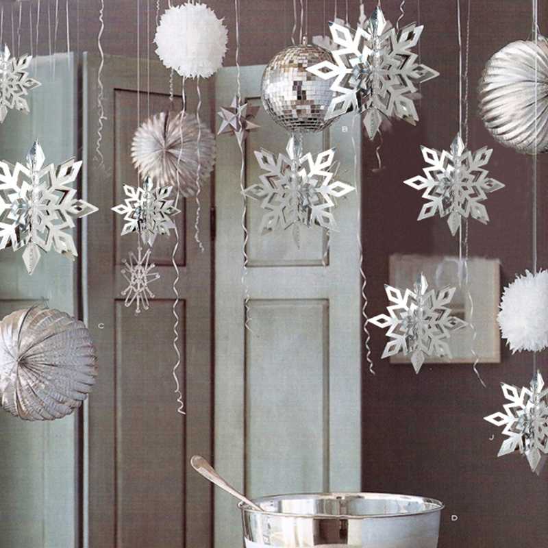 6pcs Carton 3D Flocons de neige creuse suspendu ornements hiver décorations de Noël pour la décoration de fête à la maison du nouvel an