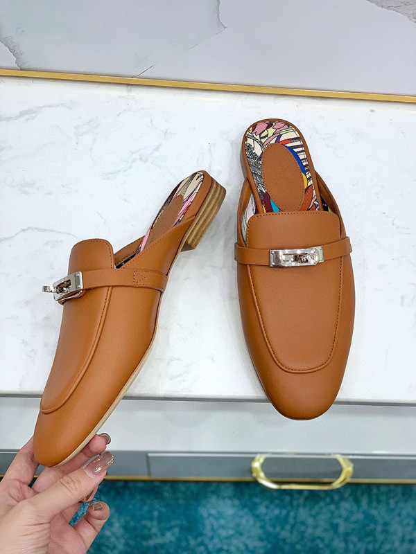 

Leather slippers soft cowhide Lazy women shoes luxury Designer Metal buckle beach slippers Mules Princetown Classic slippers Size35-40, Brown