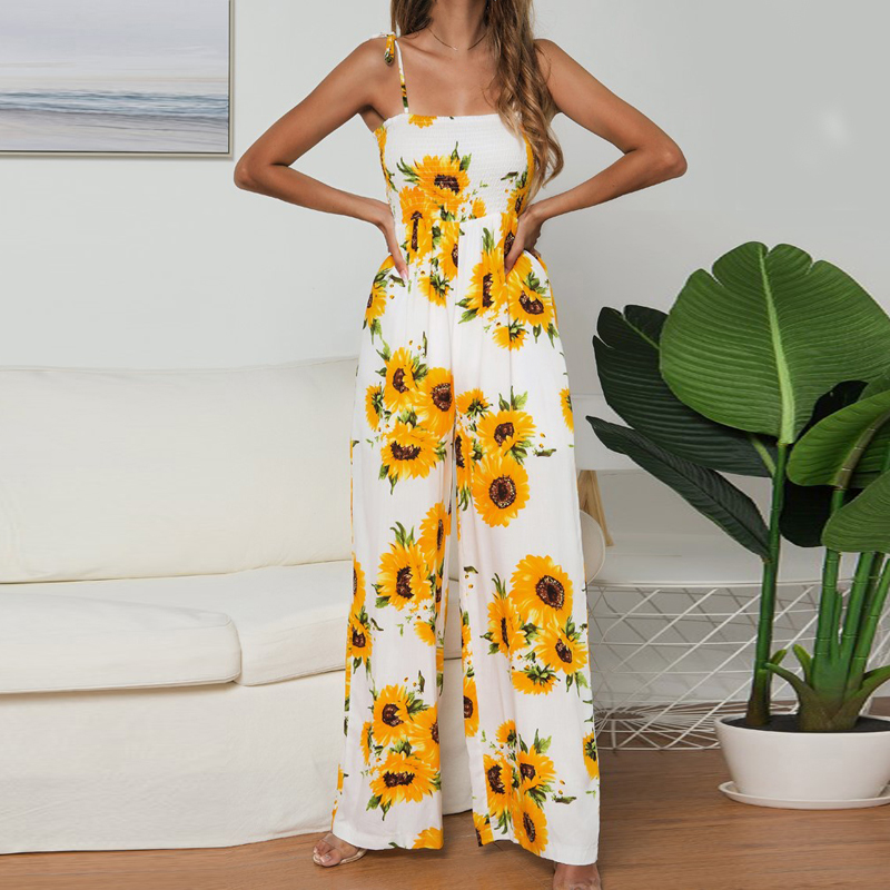 

Women Jumpsuit Ladies Summer Wide leg One piece Bodysuit Loose Overall Sexy, Yellow