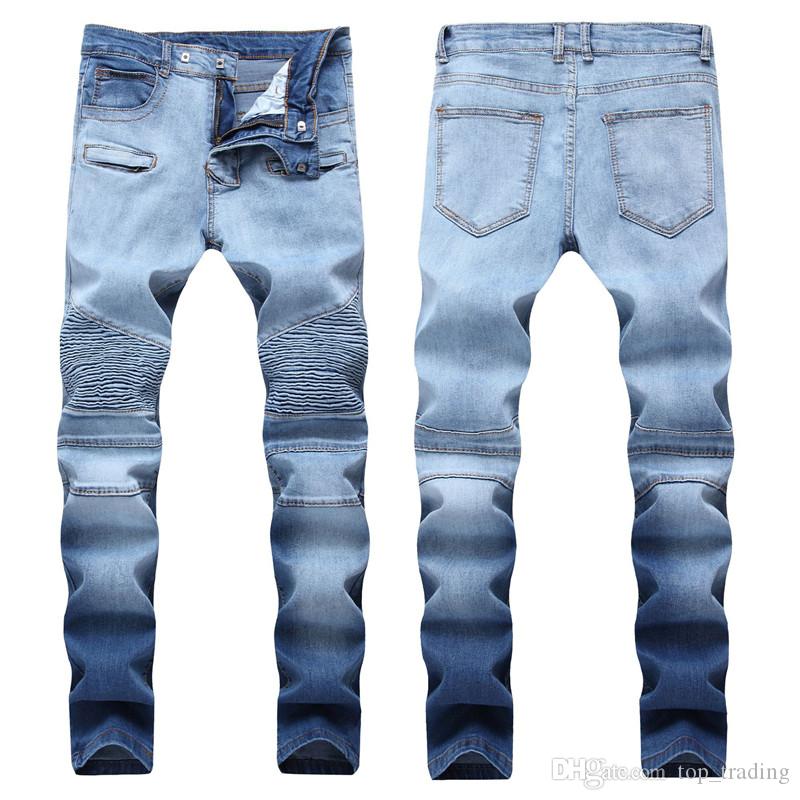 

Men's Distressed Ripped Skinny Jeans Fashion Mens Jeans Slim Motorcycle Moto Biker Mens Denim Pants Hip Hop Men Jeans, Blue