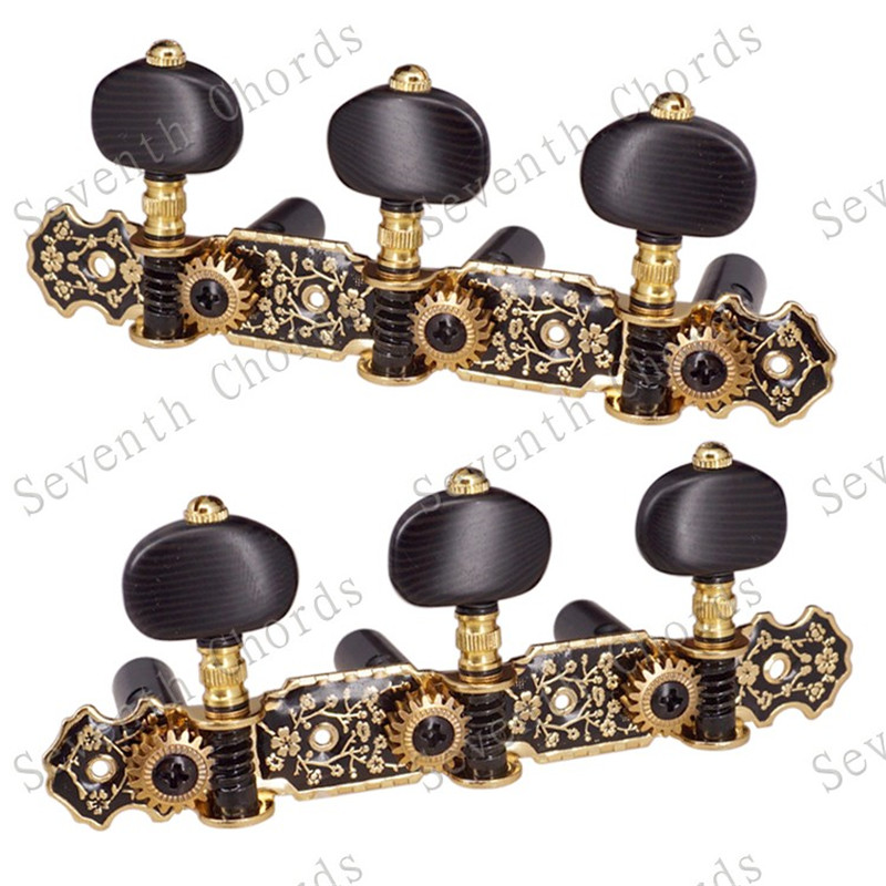 A set of Classical Guitar Tuning Pegs Machine Heads Tuners With black Buttons guitar accessories parts Gear Ratio:1:14-image-507728668