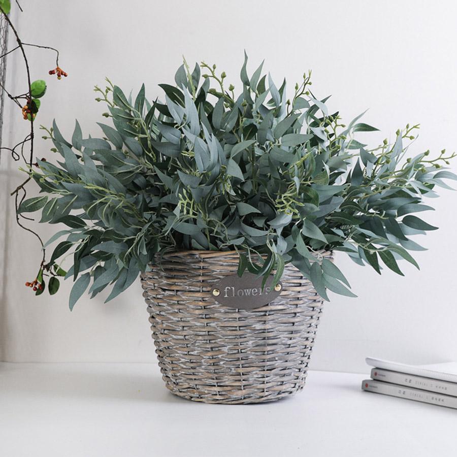

Artificial Willow Leaves Green White Fake Plants DIY Faux Bouquet Artificial Foliage for Home Wedding Forest Party Decoration