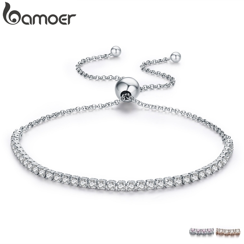 

Bamoer Featured Brand Deals 925 Sterling Silver Sparkling Strand Bracelet Women Link Tennis Bracelet Silver Jewelry Scb029 T190702