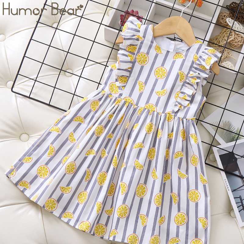 

Humor Bear Girls Dress Summer Fruit Printed Striped Lace Girls Party Sleeveless Princess Dress Baby Kids Girl Clothing, 257 yellow