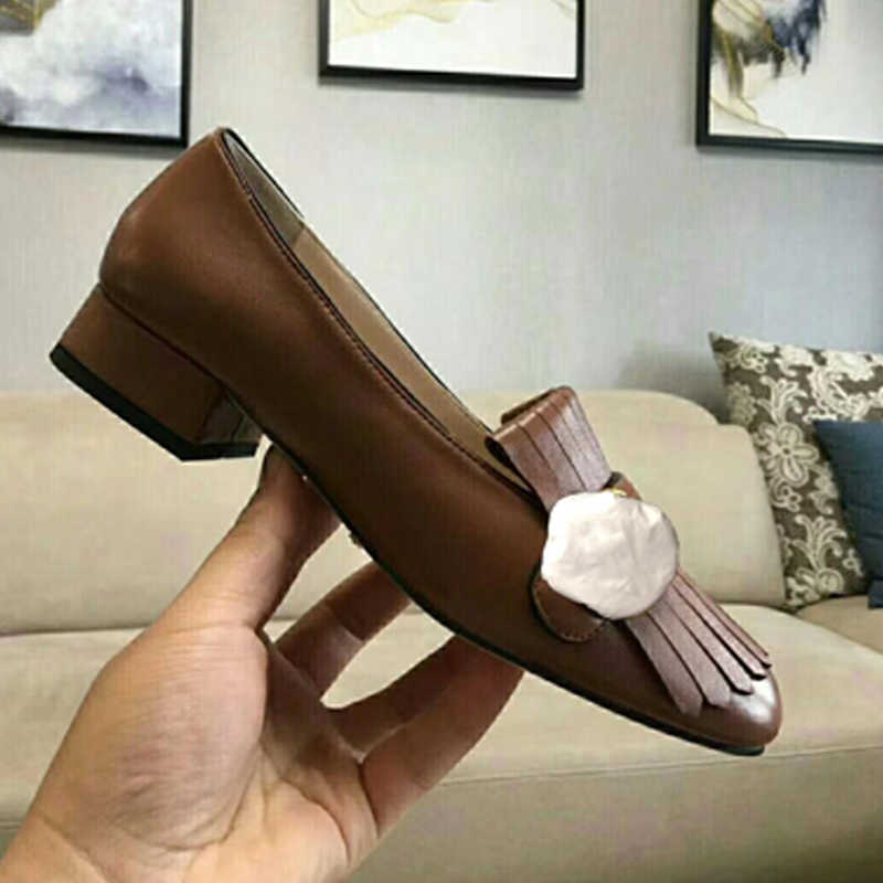 

Hot Sale Flat bottom boat shoes luxury Designer leather Occupation high heels Shoes Tassels Round head Metal Button woman Dress shoes us4-11, Black [cowhide]