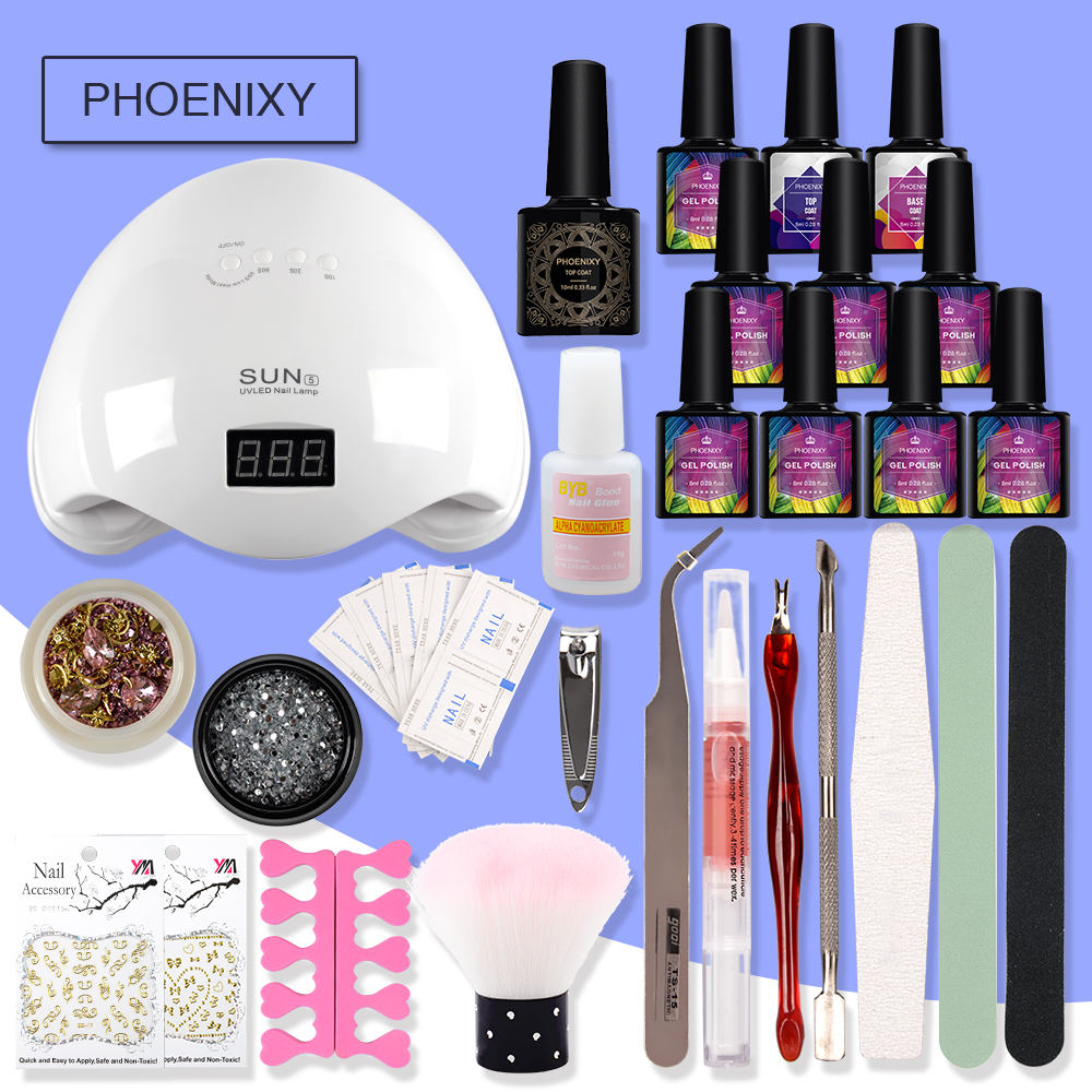

Manicure Set Nail Kit 48W UV LED Lamp 8 colors Nail Gel Polish Set Kit For Manicure Gel Varnish Art