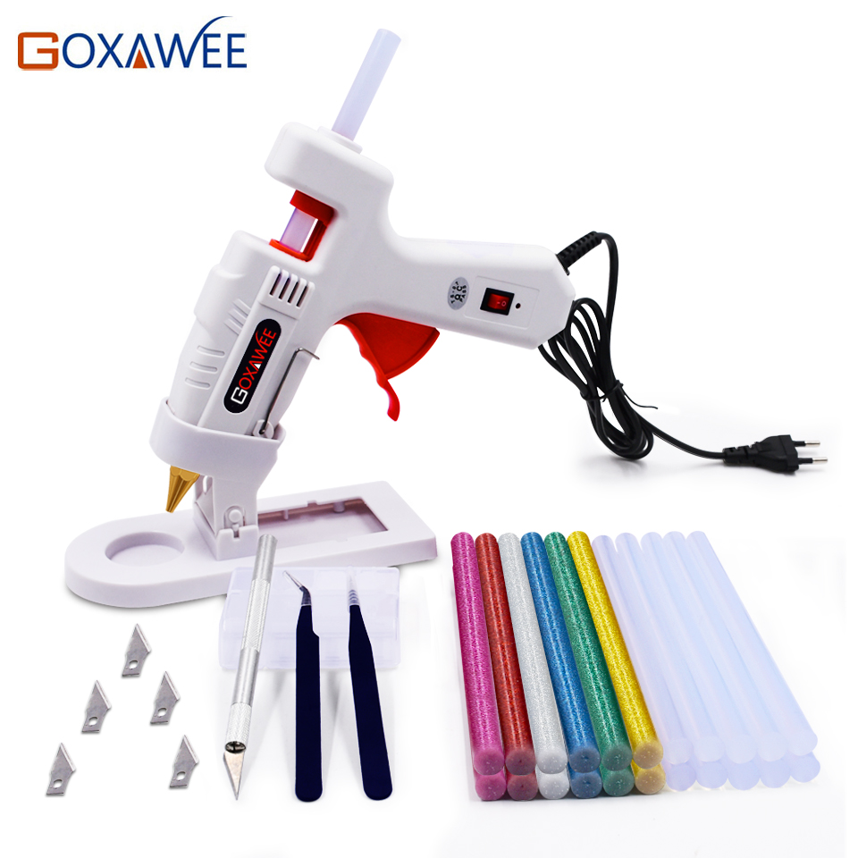 

Goxawee Professional Hot Melt Glue Gun Set with 22pcs hot glue gun sticks copper nozzles and stand knives for DIY Repair tools