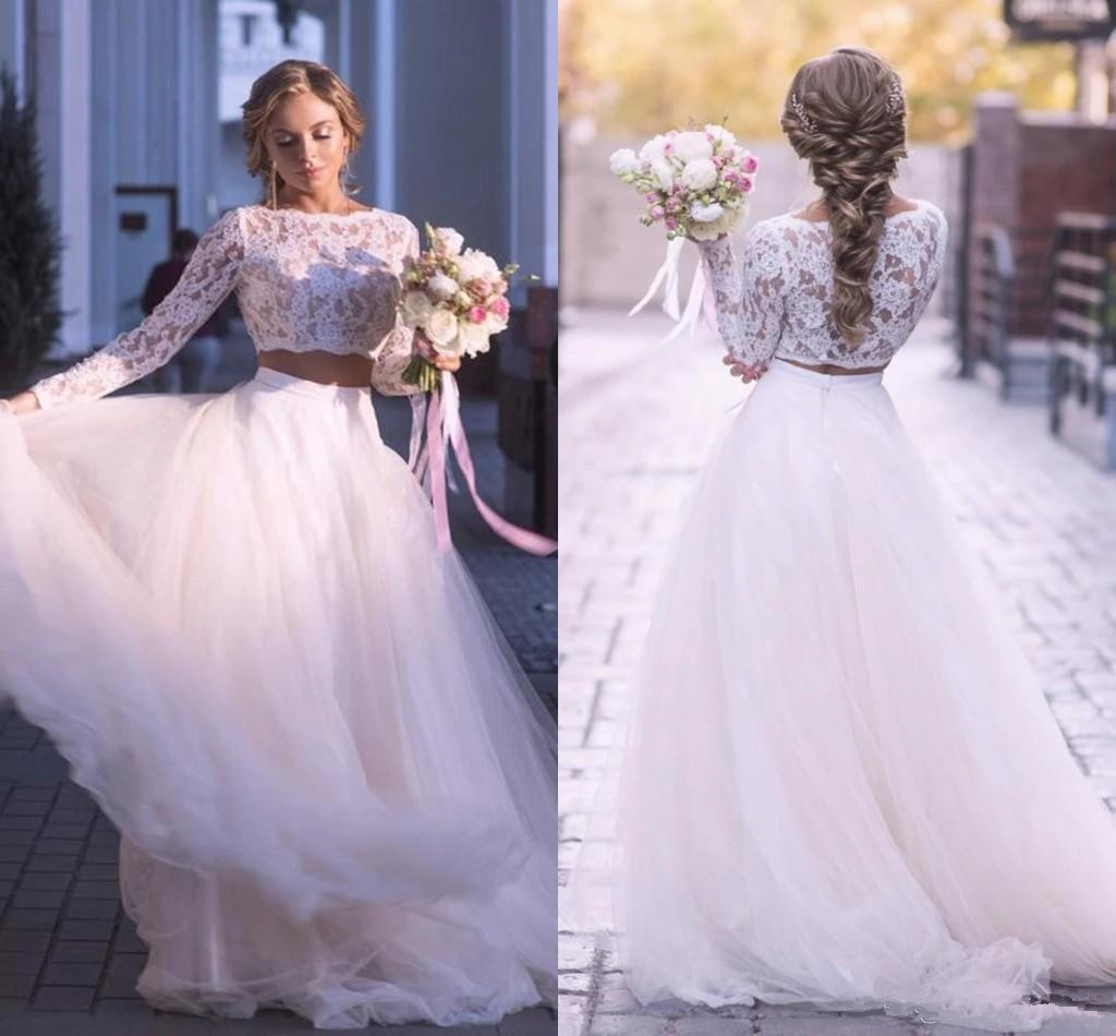 

2020 White A-line Wedding Dresses Jewel Tulle Skirt Bridal Dress Long Sleeve Plus Size Wedding Gowns Vestidos De Novia 77, Same as image