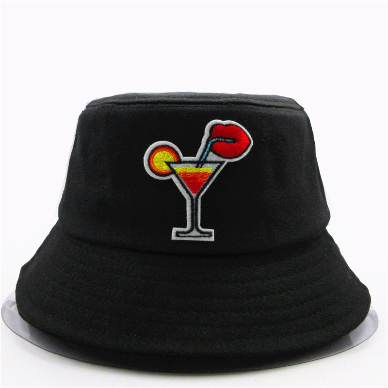 

The new style Cartoon cocktail embroidery Bucket Hat Fisherman Hat outdoor travel Sun Cap Hats for child men and Women 292, White